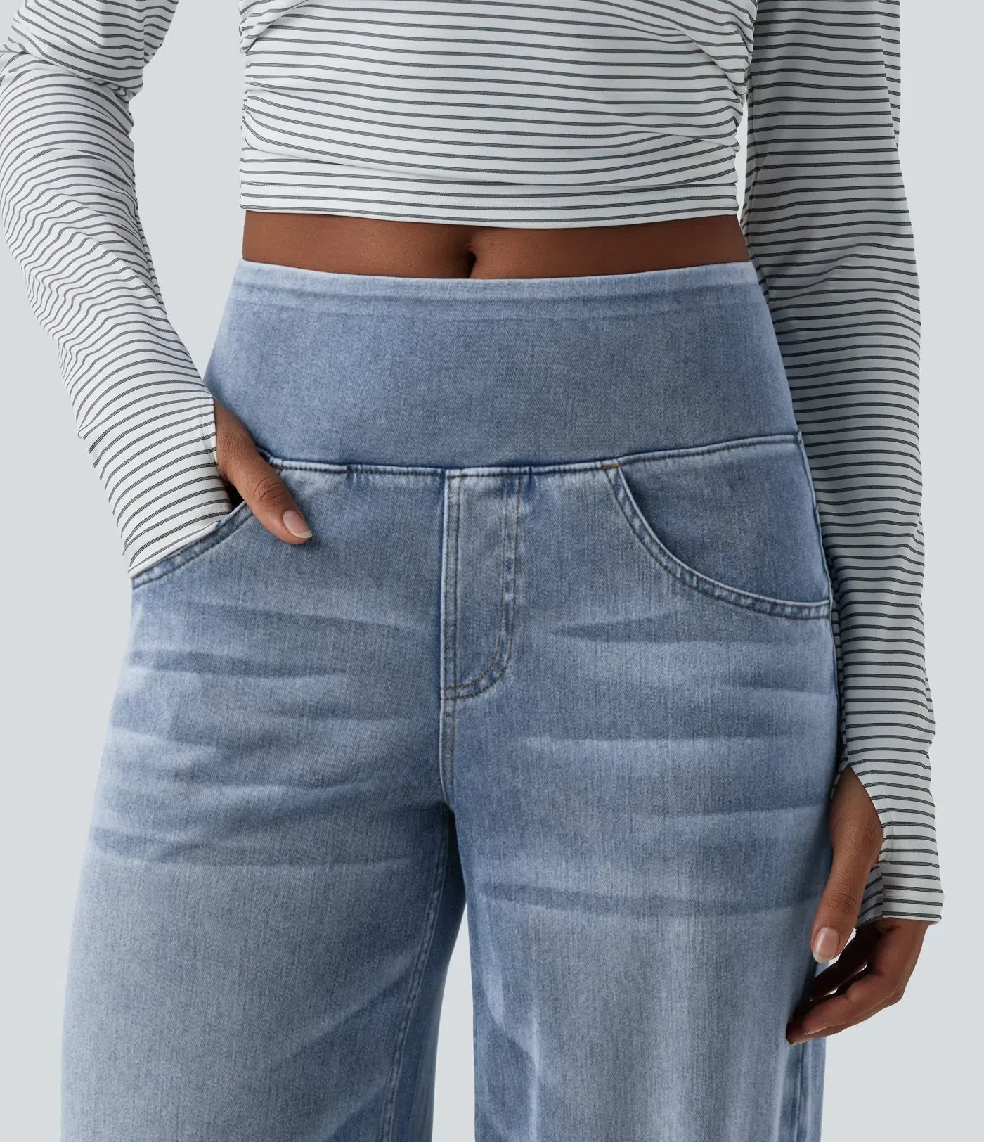 Velouré Flex™ Mid Rise Draped Washed Casual Baggy Wide Leg Jeans with Pockets