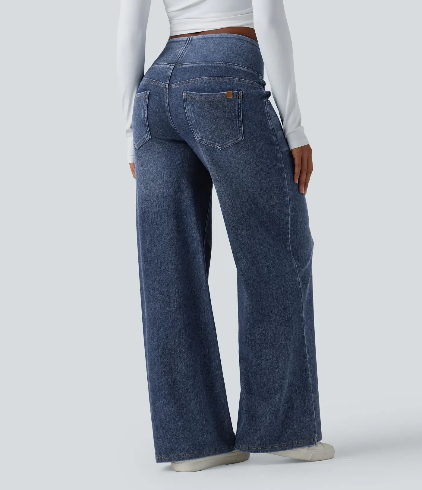 Velouré Flex™ Mid Rise Draped Washed Casual Baggy Wide Leg Jeans with Pockets