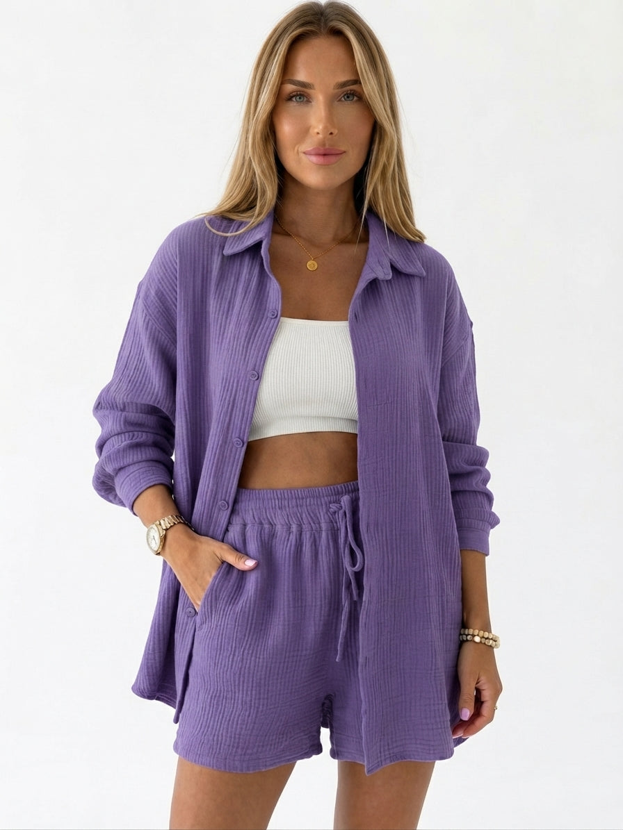 Elara | Cotton 2-Piece Set – Shirt & Shorts