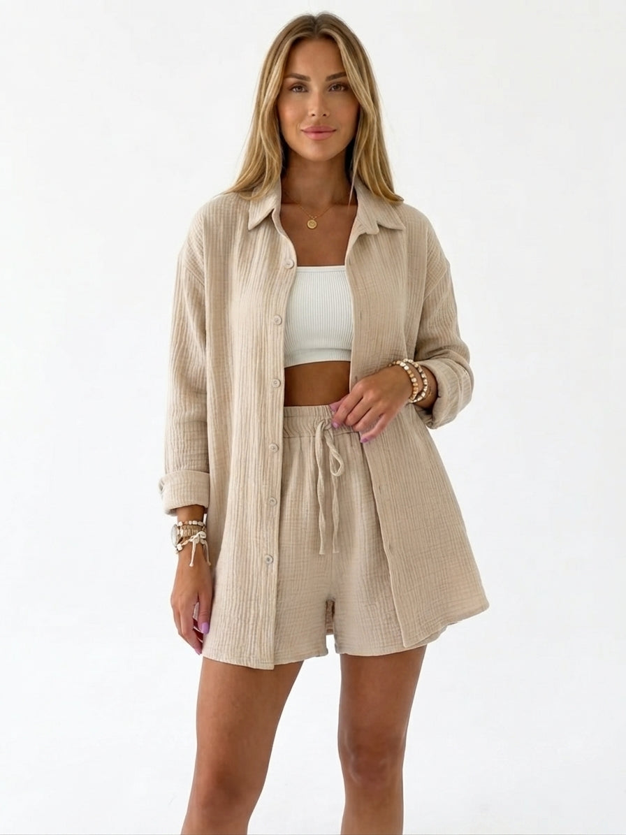 Elara | Cotton 2-Piece Set – Shirt & Shorts