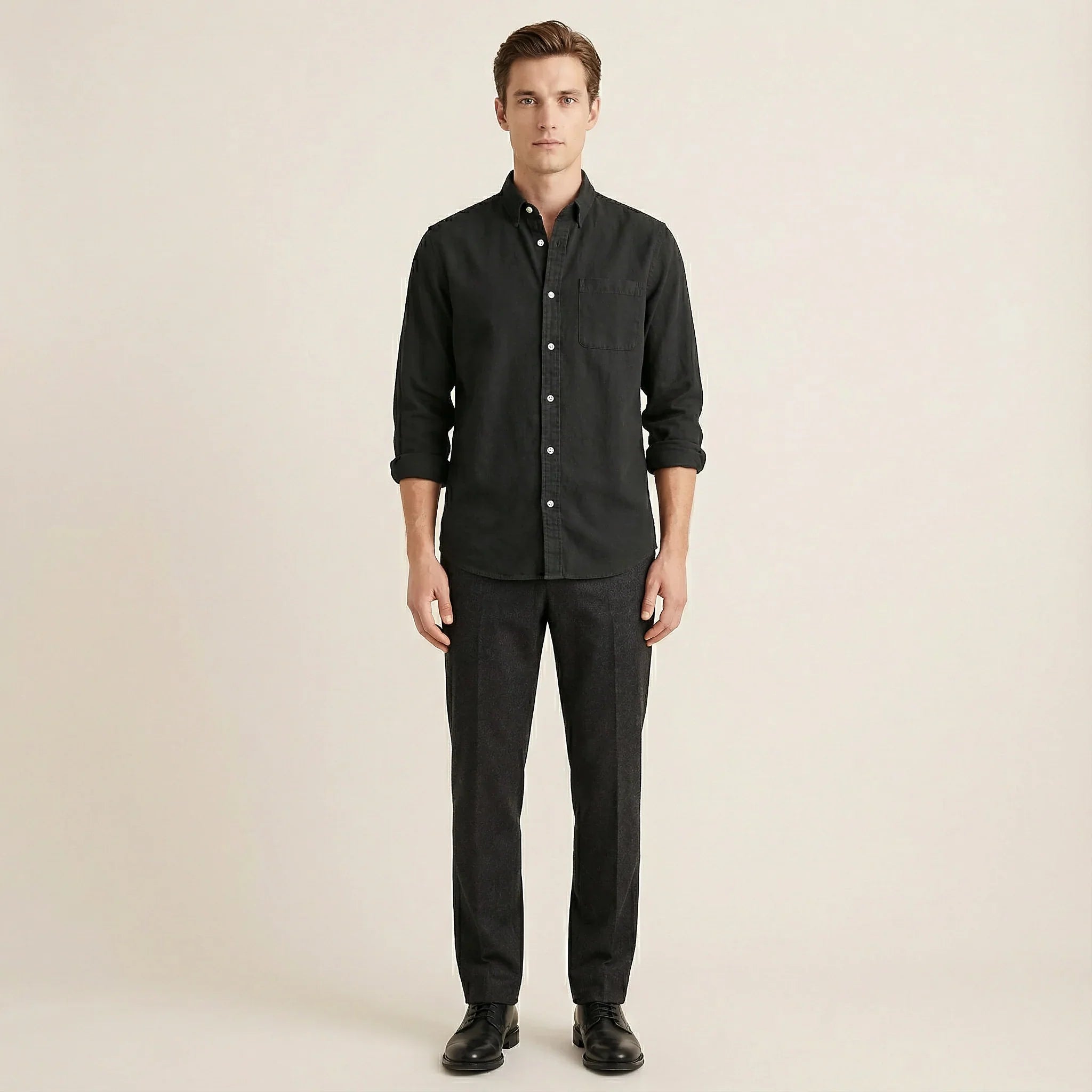 Long-Sleeve Button-Up Shirt for Men – Collared Design, Chest Pocket