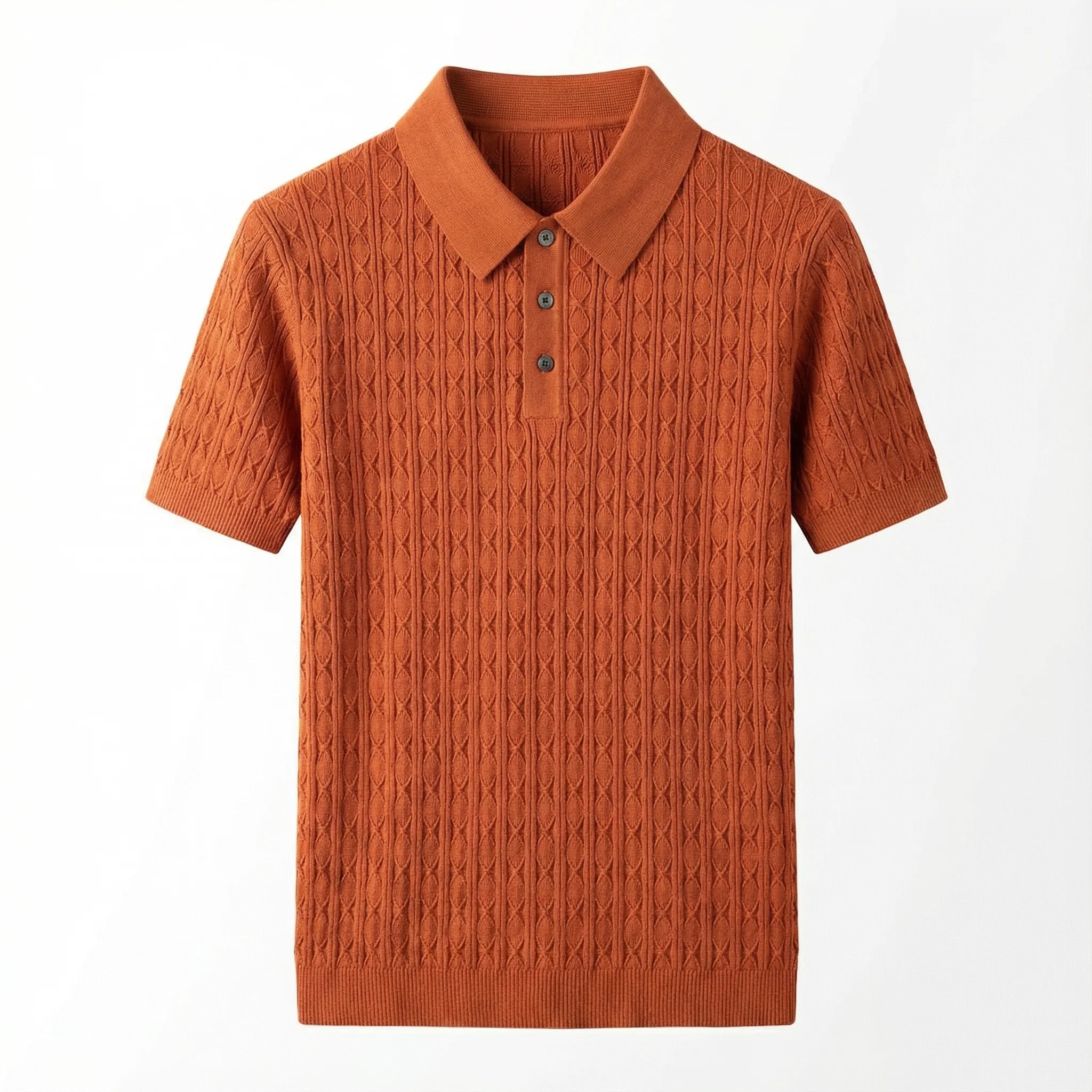 Men’s Knitted Polo Shirt – Short Sleeve Button Placket Design