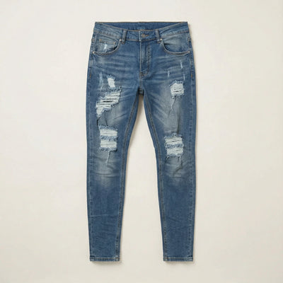 Men’s Slim-Fit Jeans – Distressed Design, Full-Length