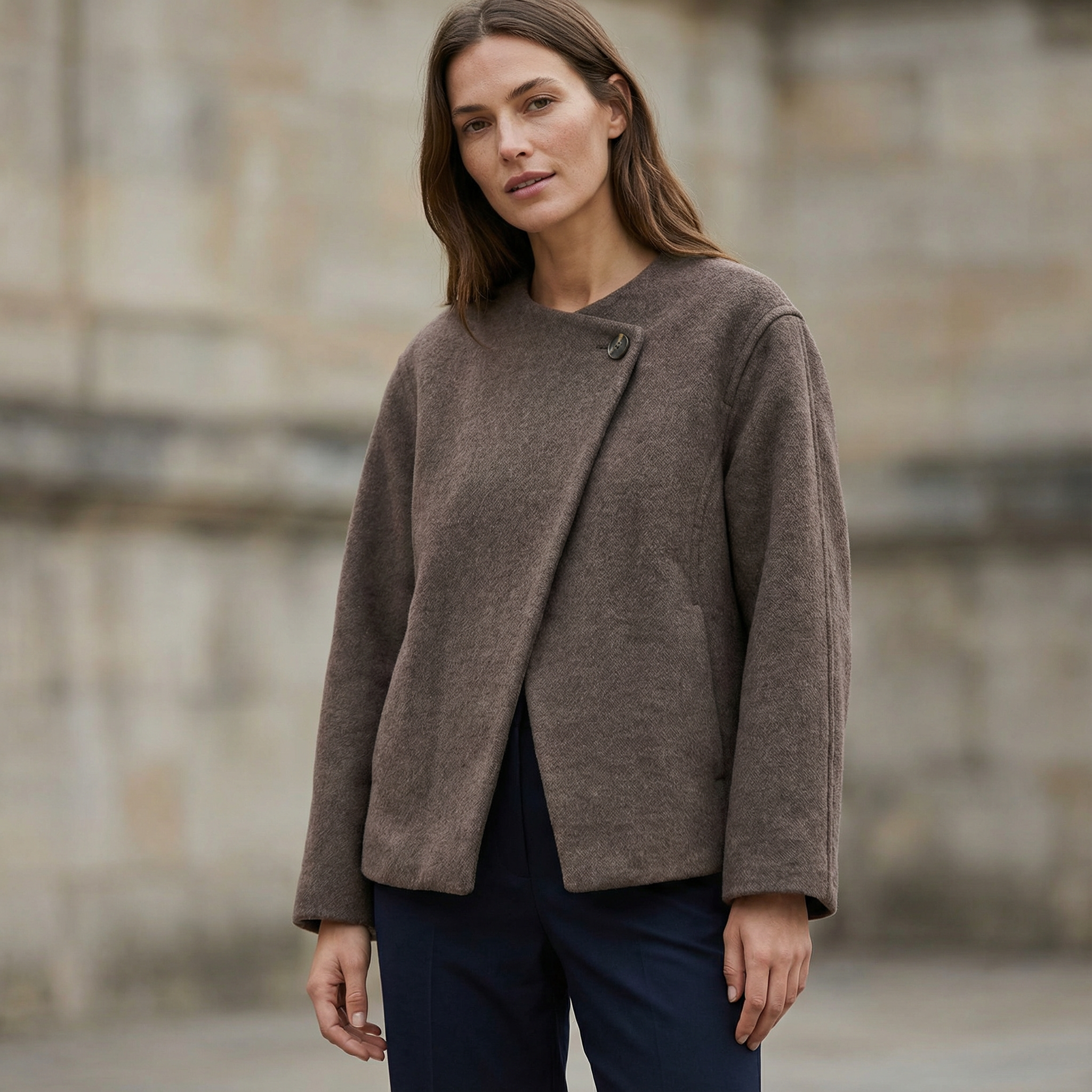 Women’s Cropped Overcoat – Lapel Design, Long Sleeves