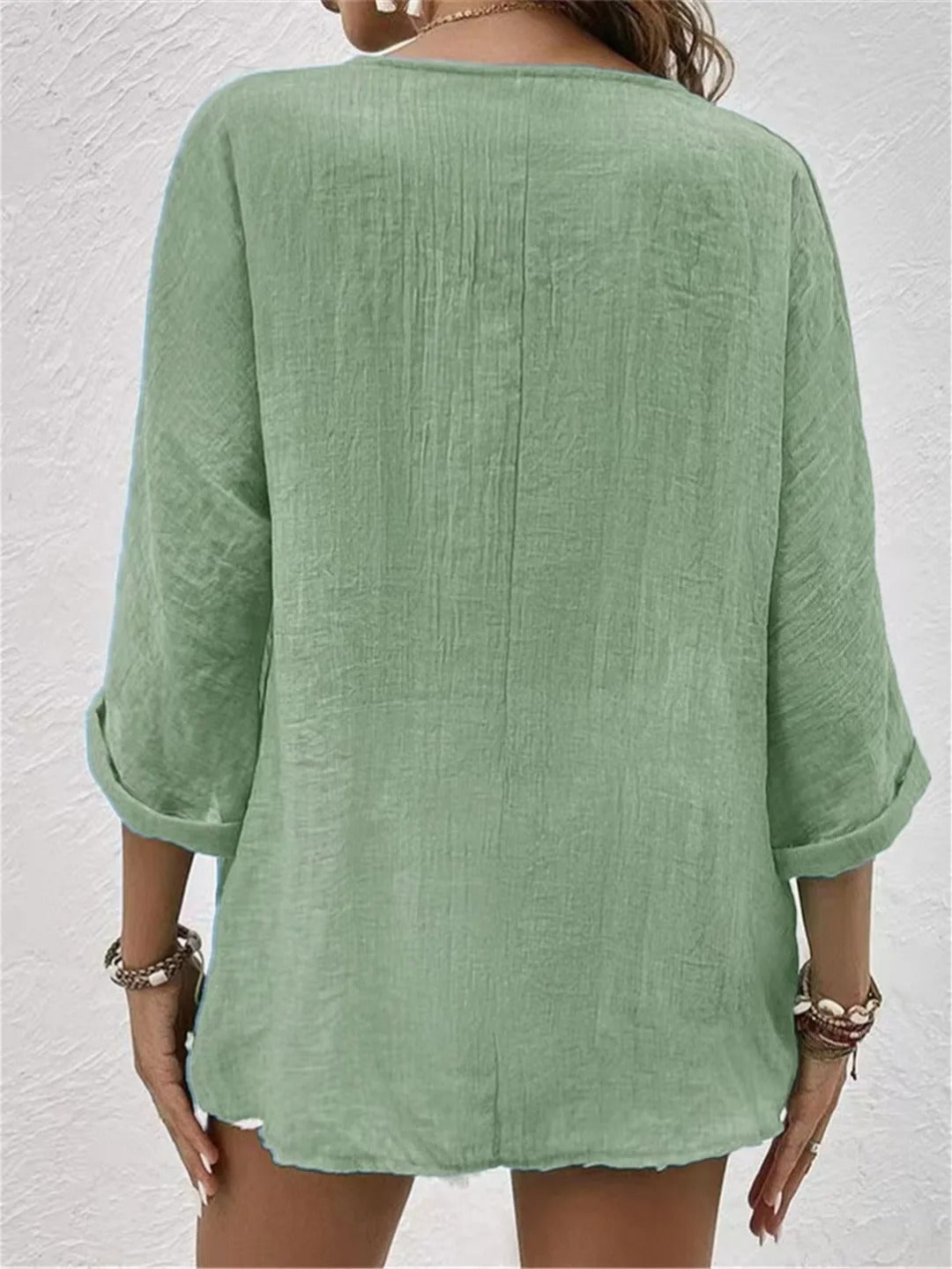 Badette | Women's Casual Cotton V-Neck Button-Front Top