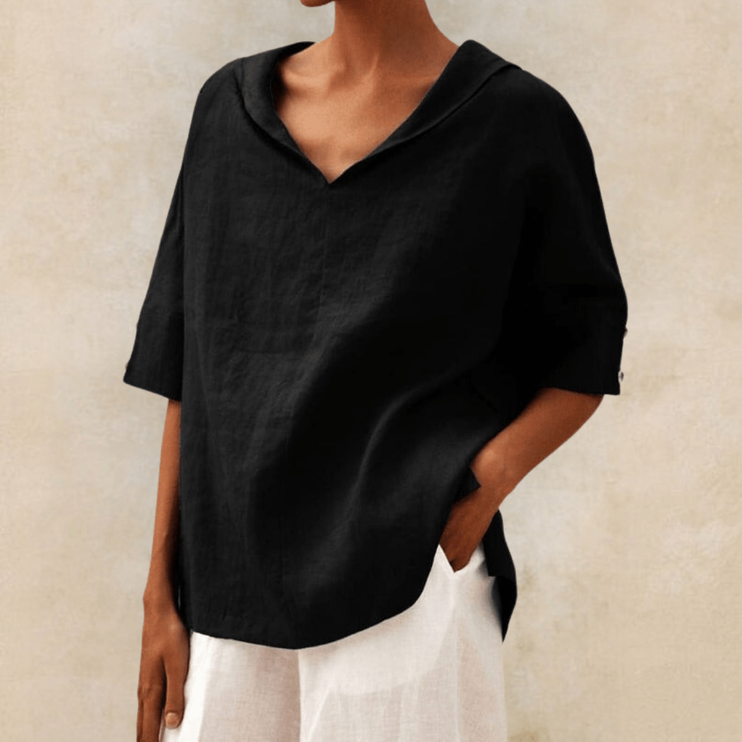 Berna | Women's Casual Linen Collared V-Neck Tunic Top