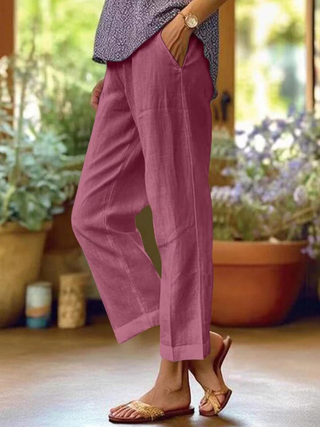 Della | Women's Linen Tapered Cropped Cuffed Pants