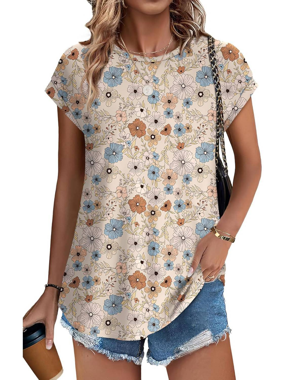 Faye | Women's Lightweight Botanical Leaf Print Cap Sleeve Top