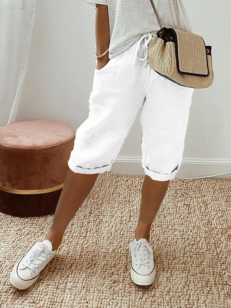 Faye | Women's Linen Drawstring Cropped Bermuda Shorts