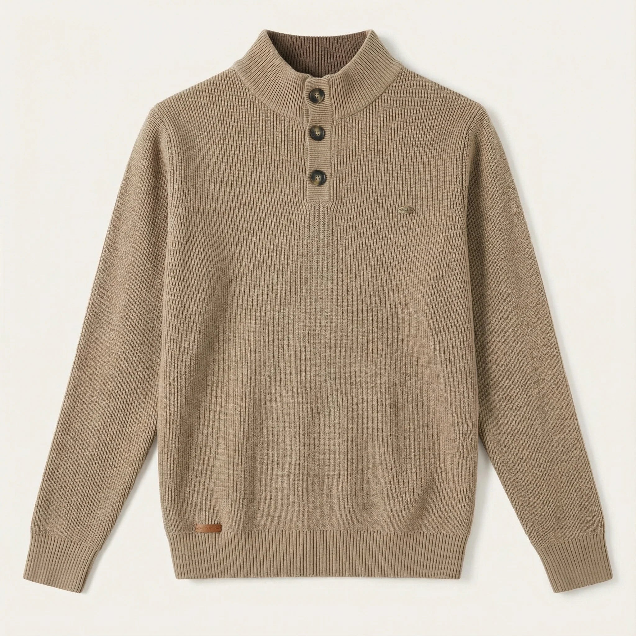 Men’s Long-Sleeve Sweater – Button Placket, Stand Collar
