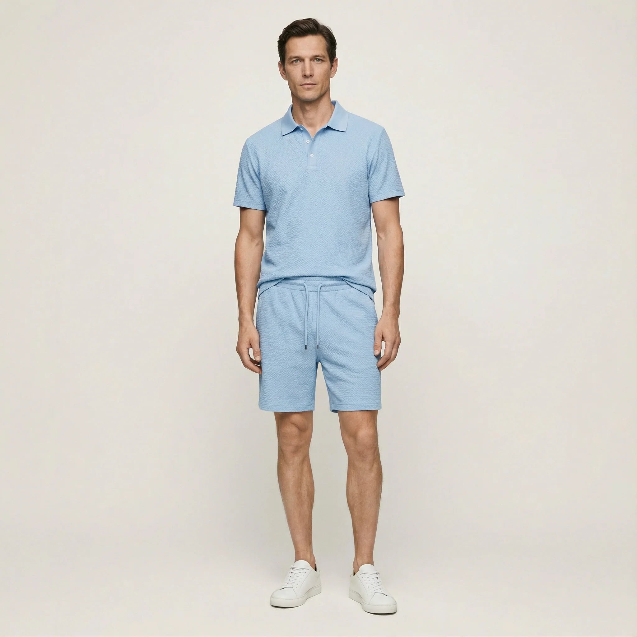Men’s Short-Sleeve Polo Shirt and Shorts Set – Two-Piece Outfit