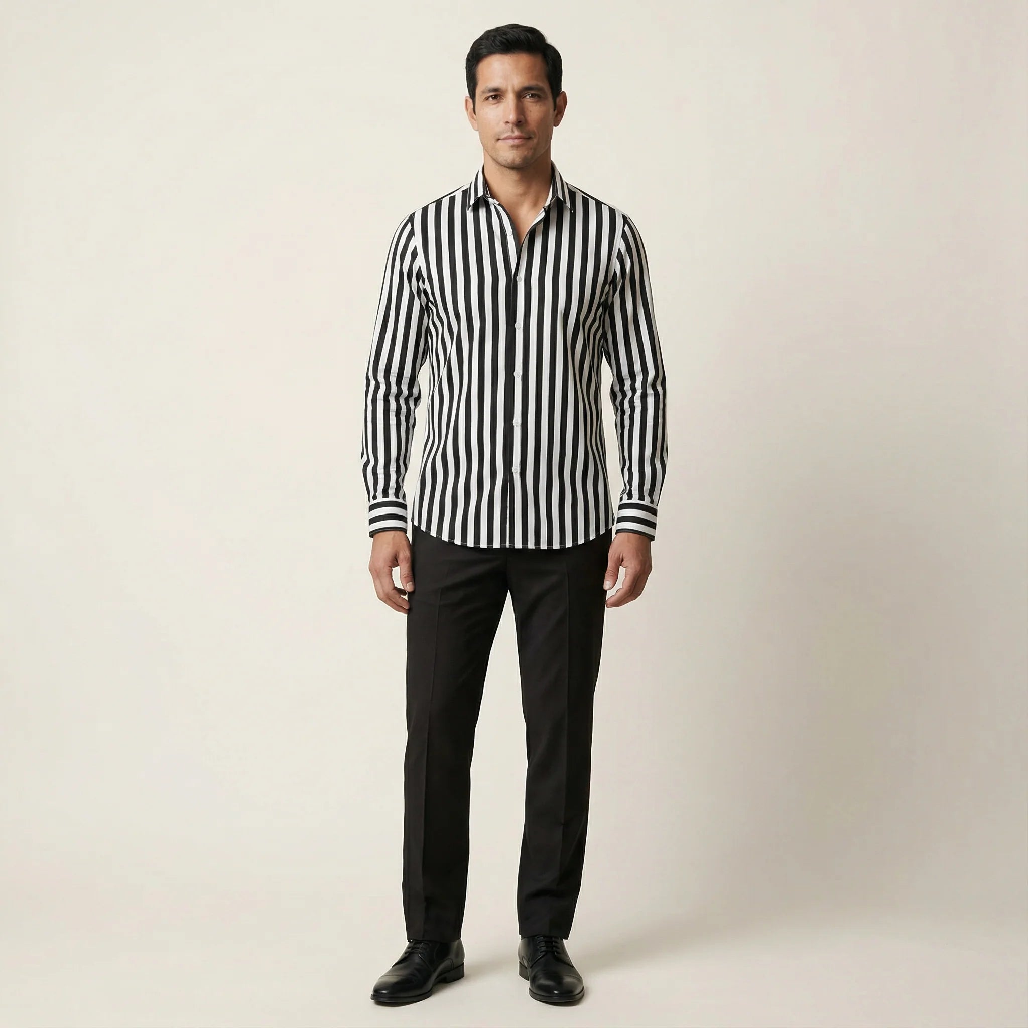 Men’s Long-Sleeve Button-Up Shirt – Vertical Stripe Pattern