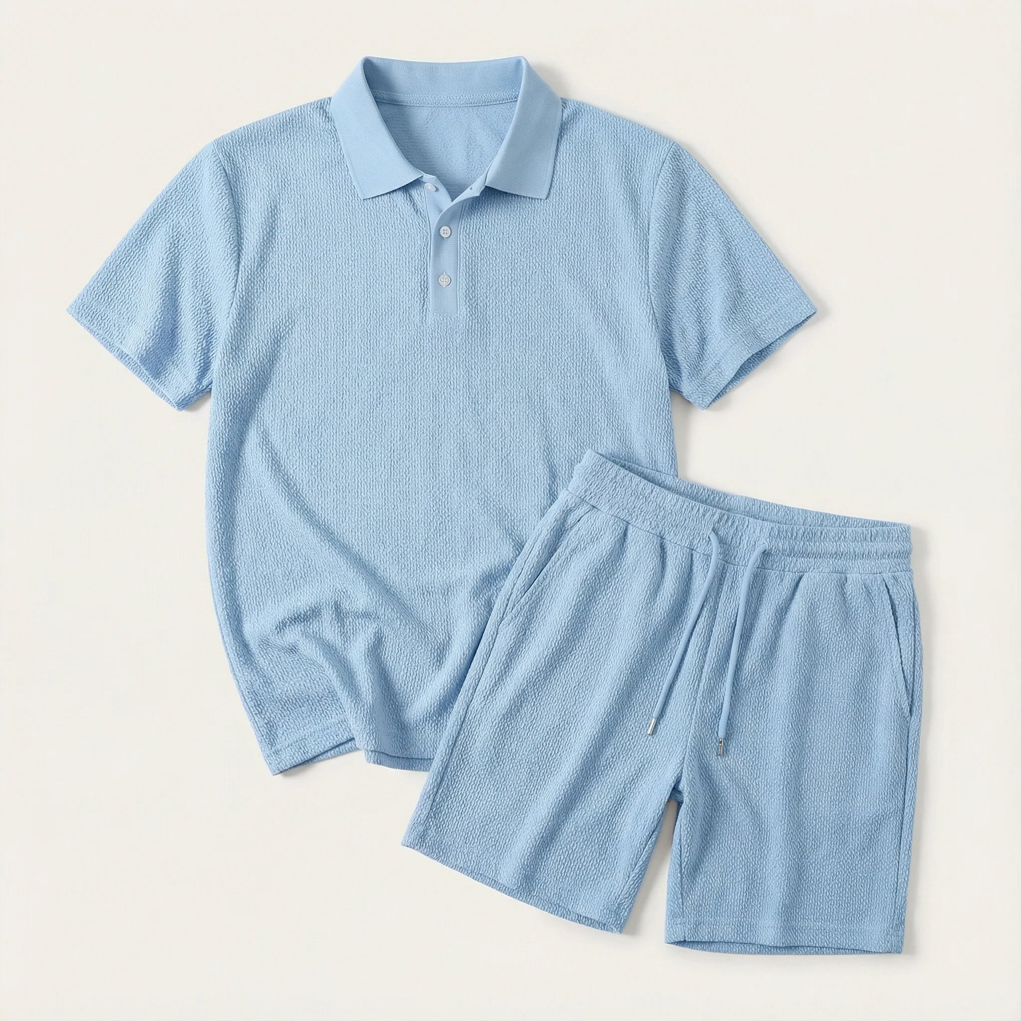 Men’s Short-Sleeve Polo Shirt and Shorts Set – Two-Piece Outfit