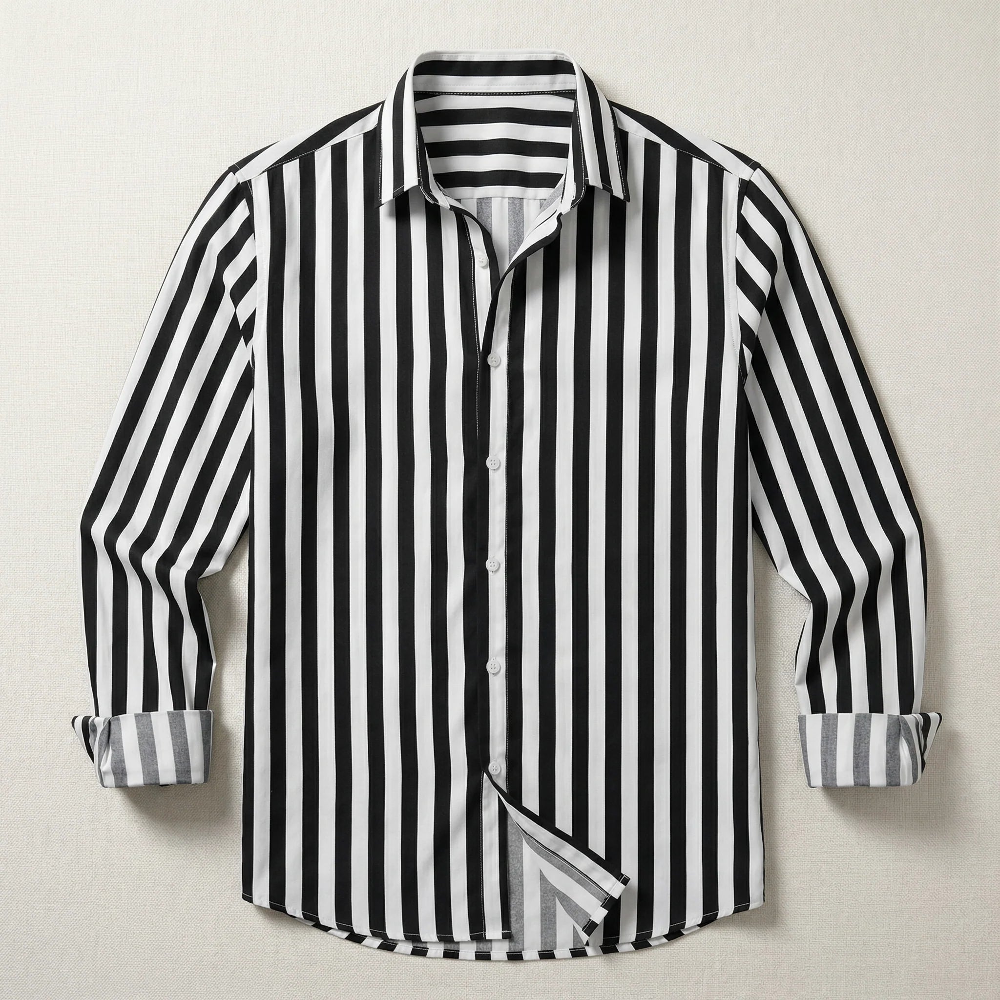 Men’s Long-Sleeve Button-Up Shirt – Vertical Stripe Pattern