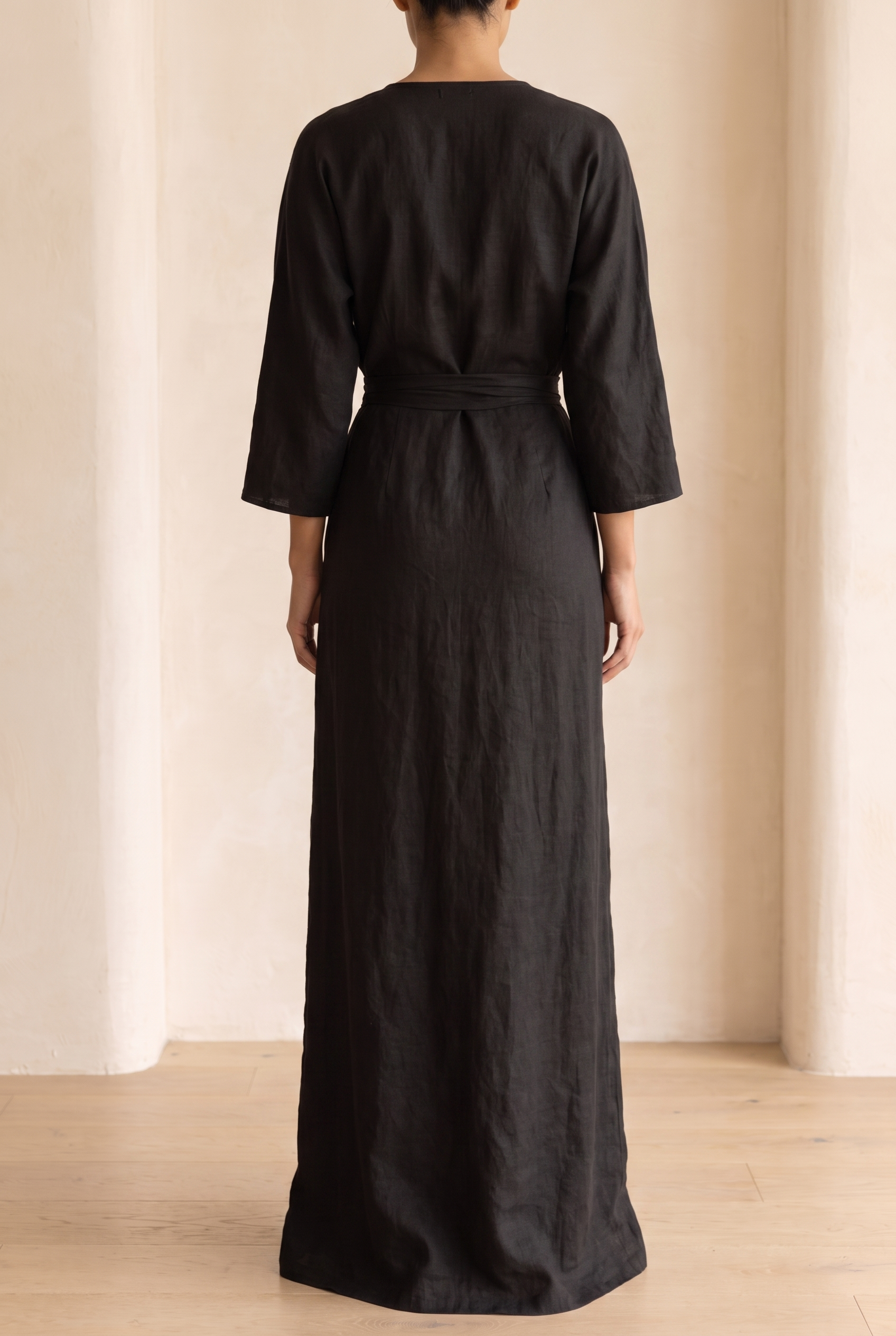 Women's Minimalist V-neck Linen Blend Maxi Dress