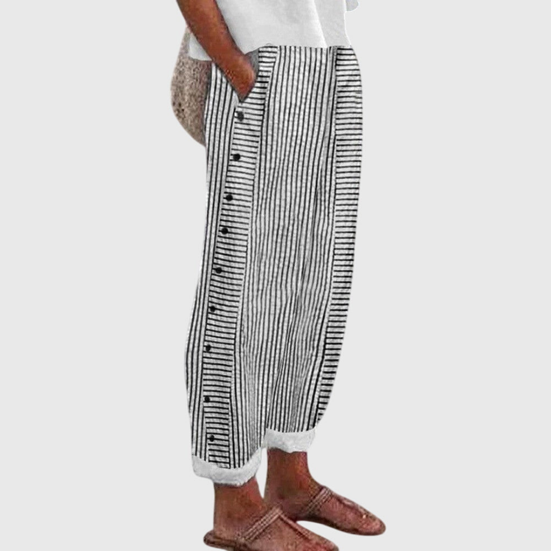 Rowan | Women's Cotton Striped Button-Side Straight-Leg Pants
