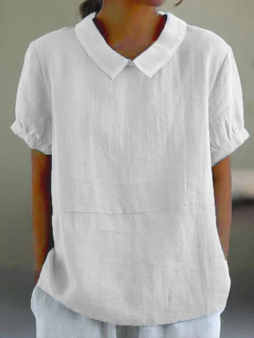 Sanne | Women's Casual Linen Peter Pan Collar Short Top
