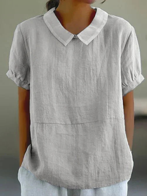 Sanne | Women's Casual Linen Peter Pan Collar Short Top