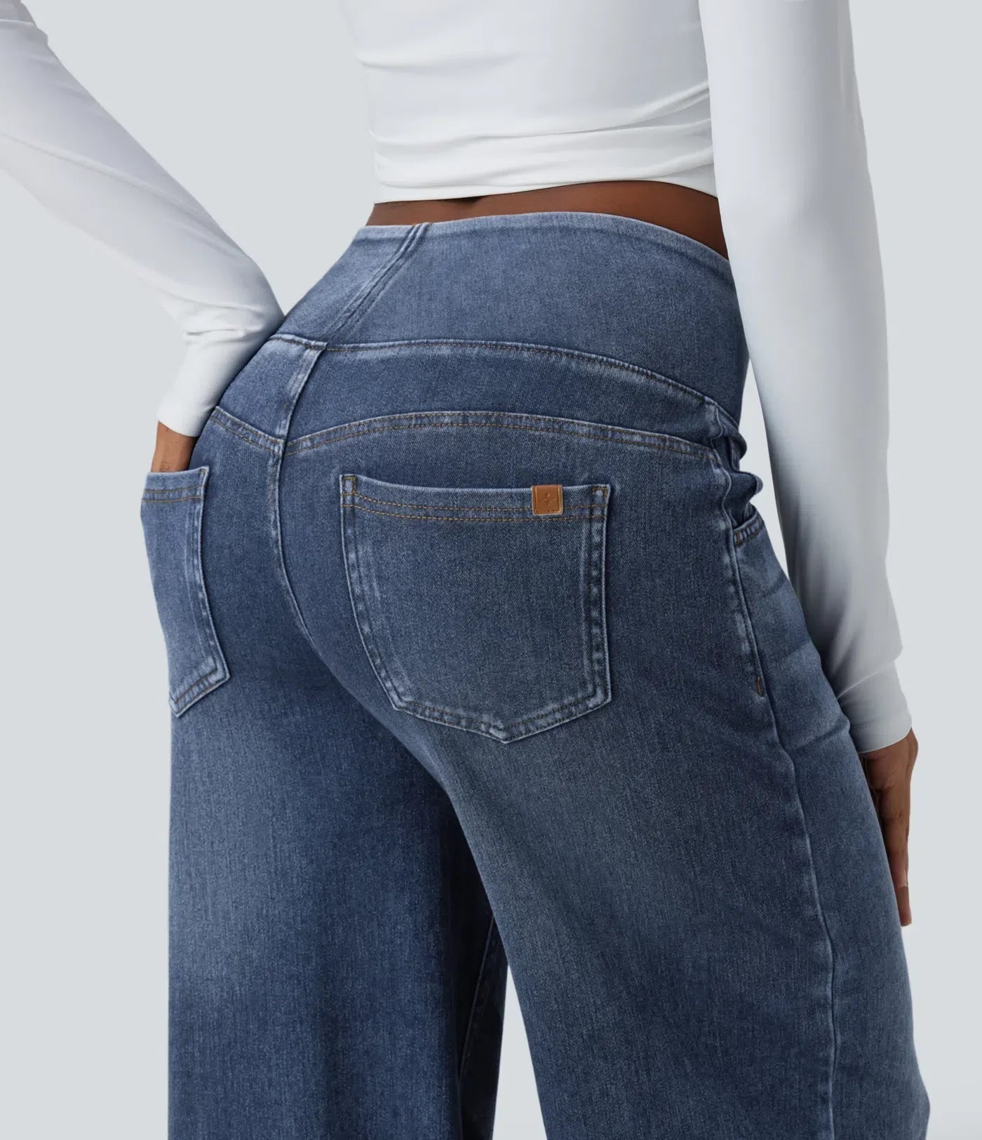 Velouré Flex™ Mid Rise Draped Washed Casual Baggy Wide Leg Jeans with Pockets