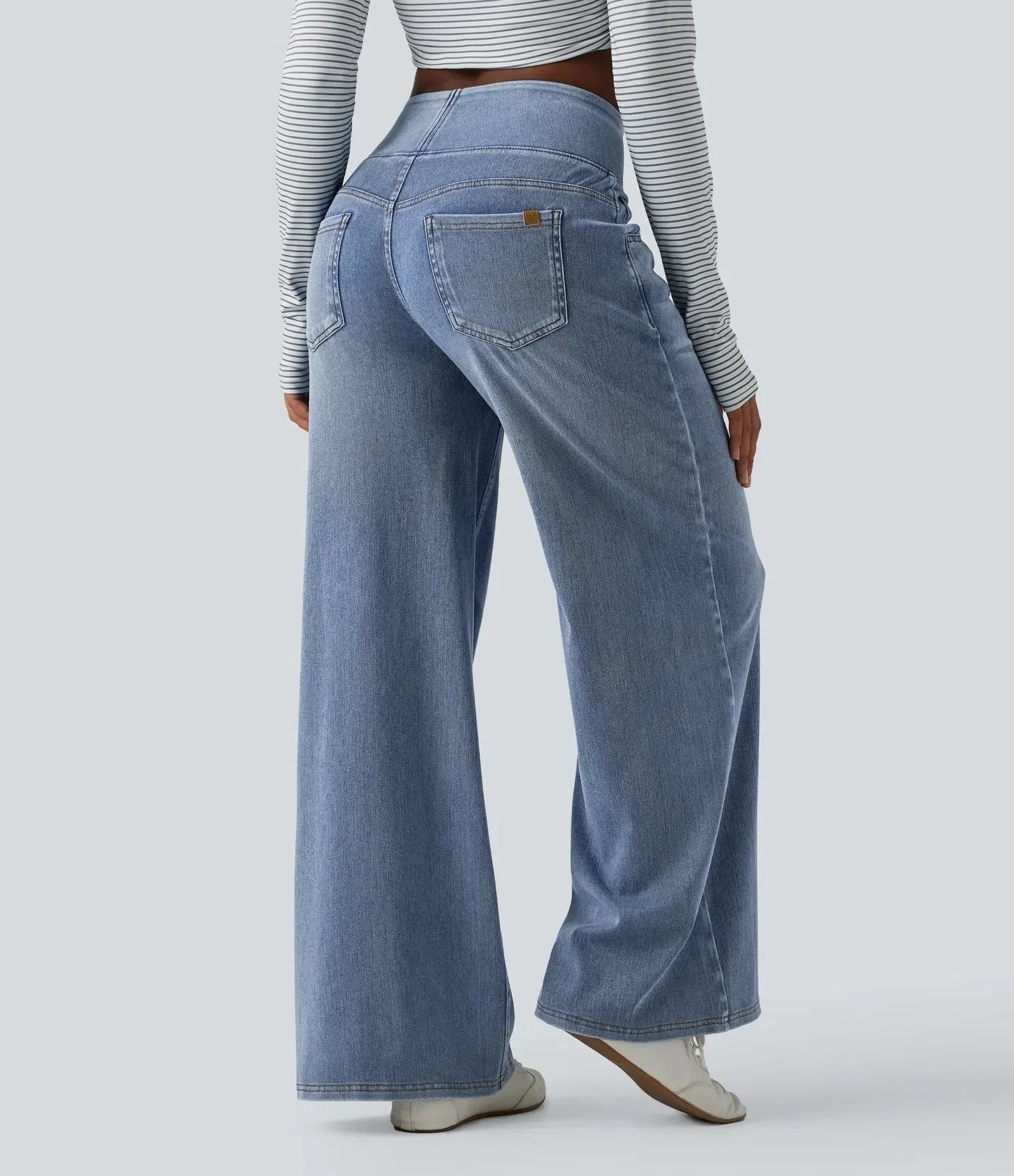Velouré Flex™ Mid Rise Draped Washed Casual Baggy Wide Leg Jeans with Pockets