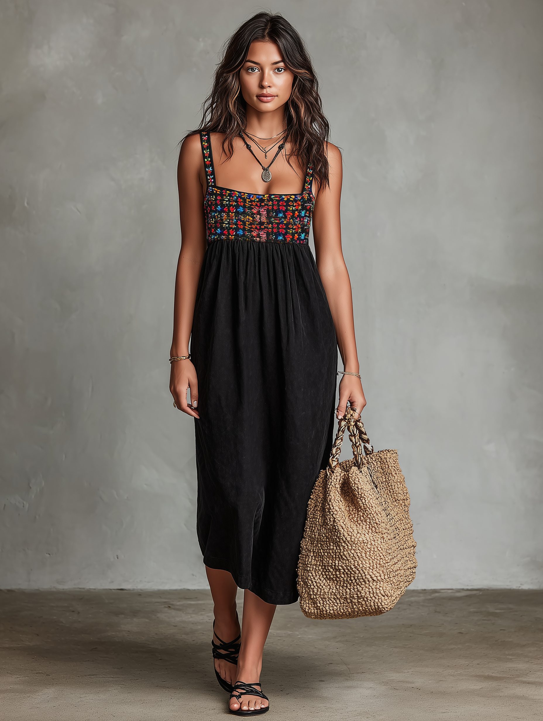 Women's Vacation Style Faux Suede Embroidered Midi Dress