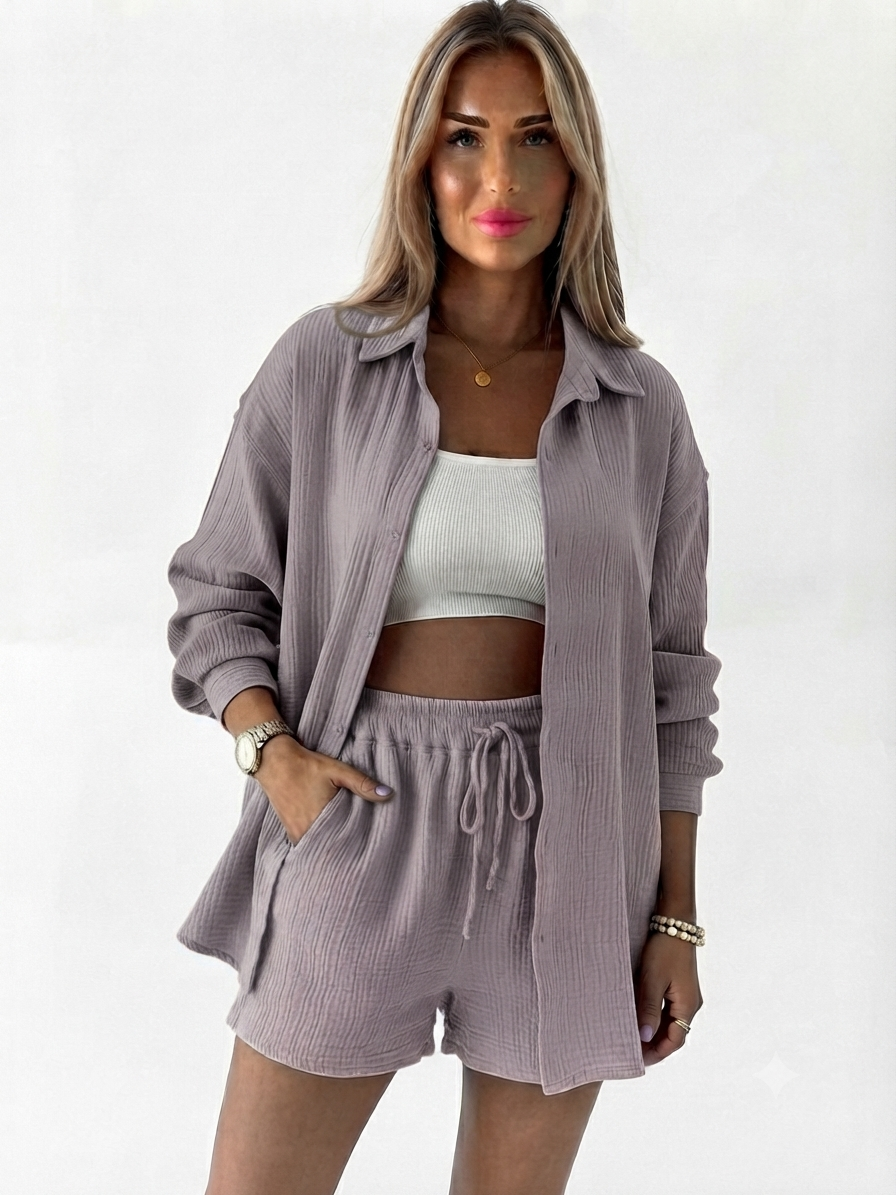 Elara | Cotton 2-Piece Set – Shirt & Shorts