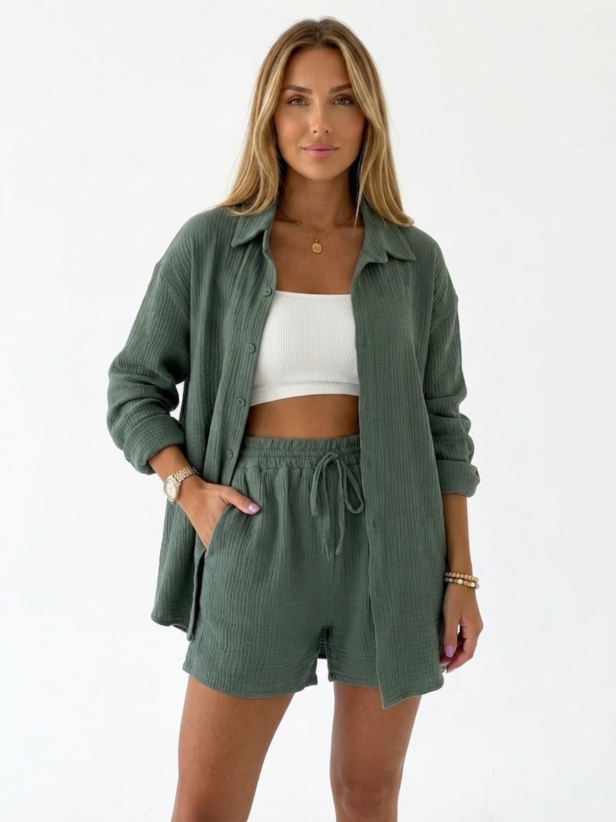 Elara | Cotton 2-Piece Set – Shirt & Shorts