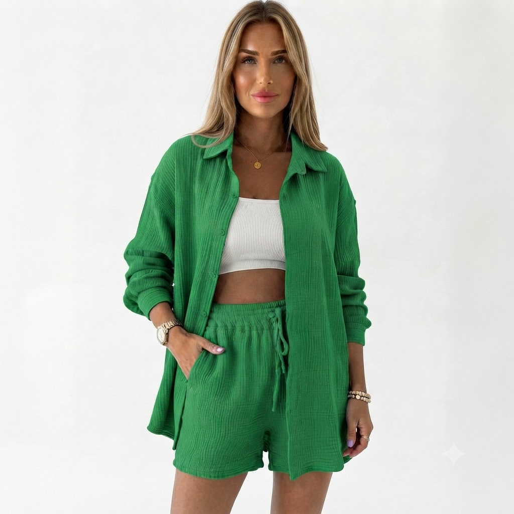 Elara | Cotton 2-Piece Set – Shirt & Shorts