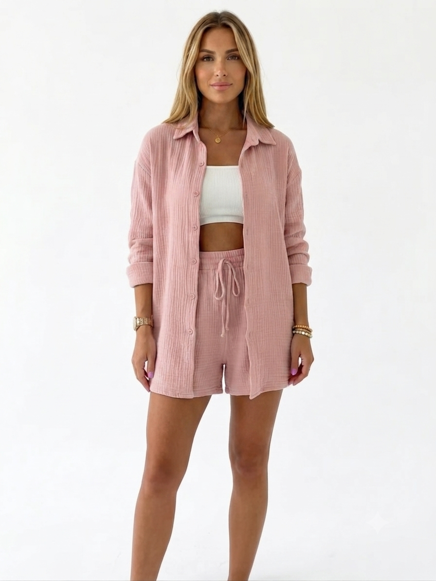 Elara | Cotton 2-Piece Set – Shirt & Shorts