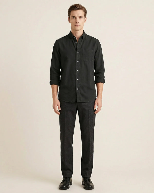 Long-Sleeve Button-Up Shirt for Men – Collared Design, Chest Pocket