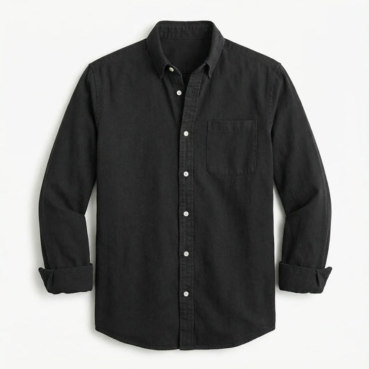 Long-Sleeve Button-Up Shirt for Men – Collared Design, Chest Pocket