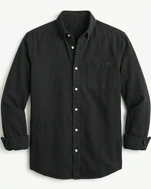 Long-Sleeve Button-Up Shirt for Men – Collared Design, Chest Pocket