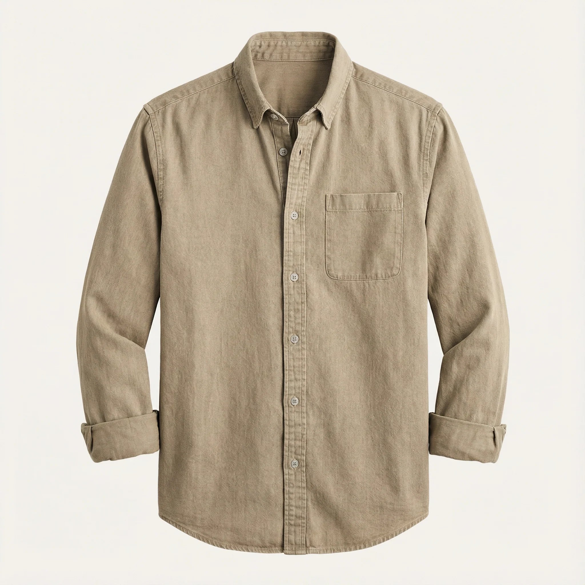 Long-Sleeve Button-Up Shirt for Men – Collared Design, Chest Pocket