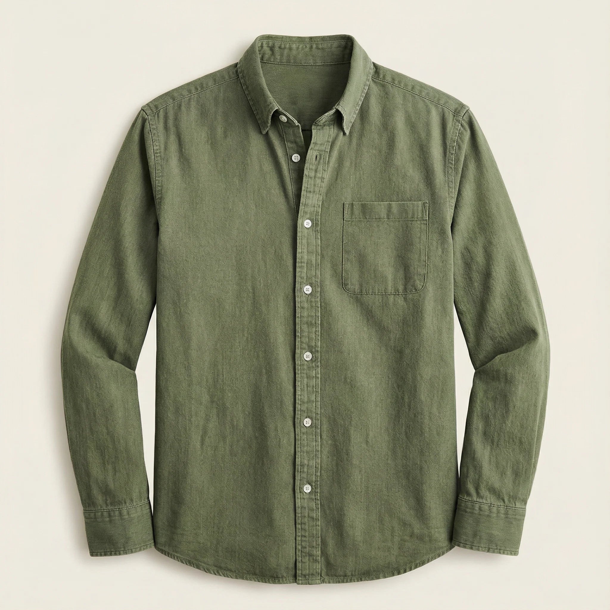 Men’s Long-Sleeve Button-Up Shirt – Collared Design, Chest Pocket