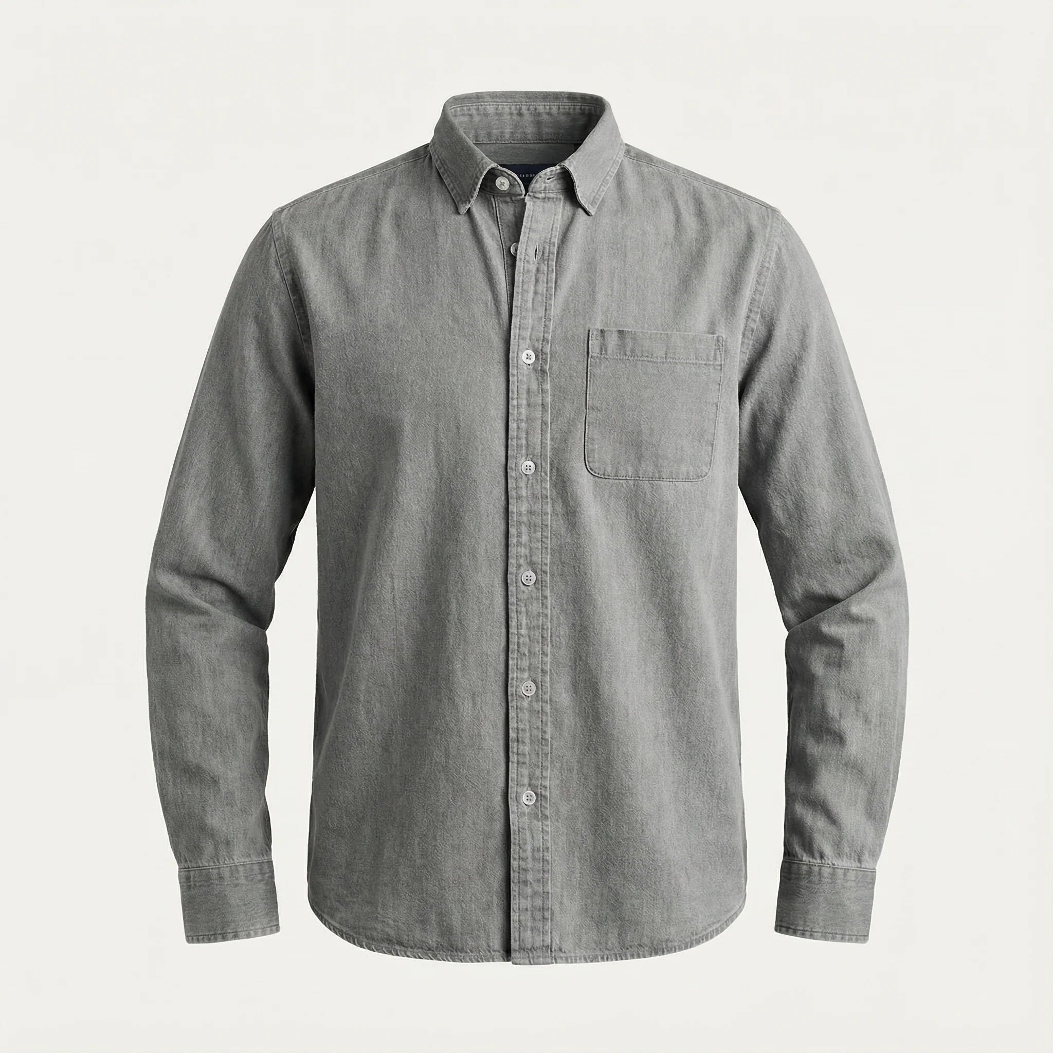 Long-Sleeve Button-Up Shirt for Men – Collared Design, Chest Pocket
