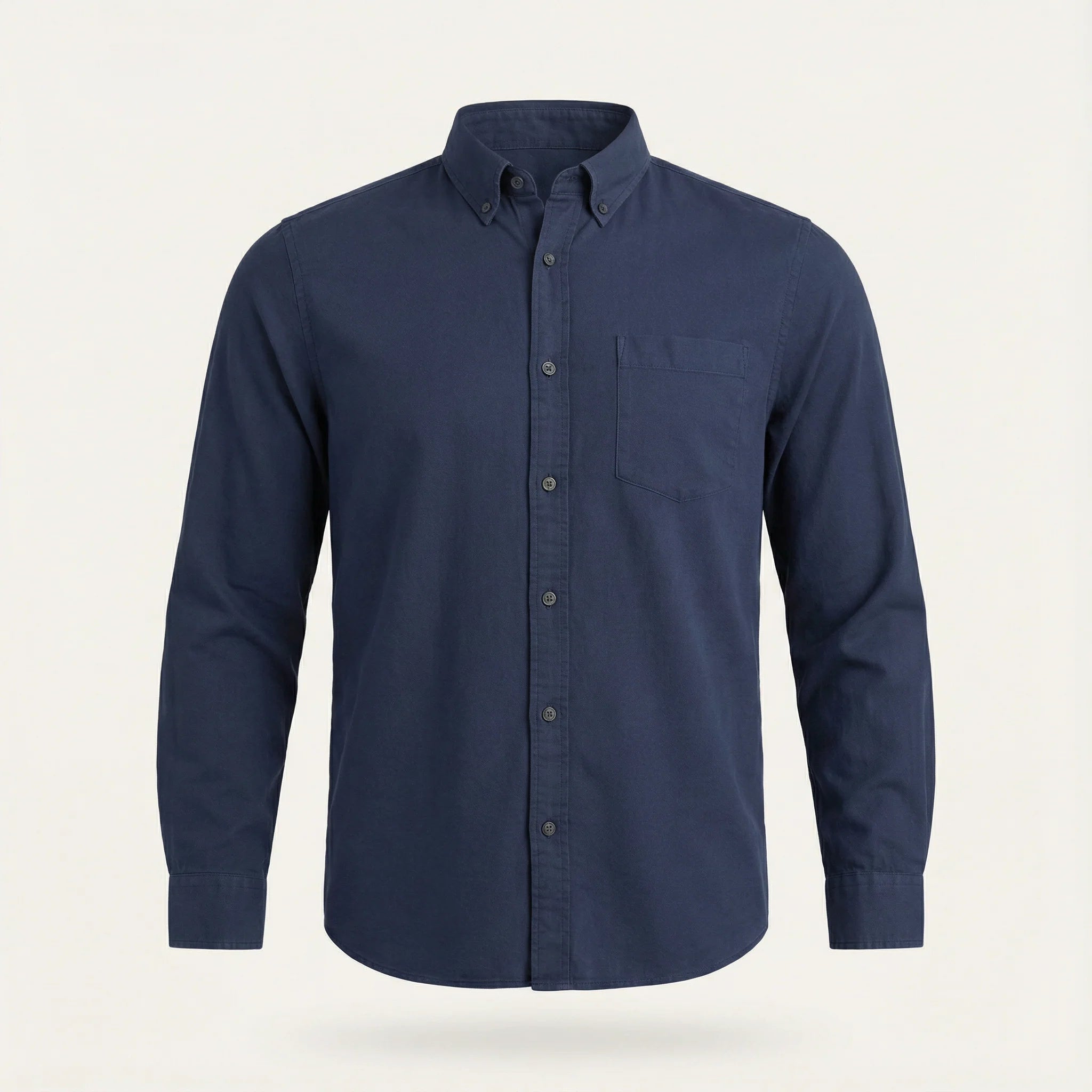 Men’s Long-Sleeve Button-Up Shirt – Collared Design, Chest Pocket