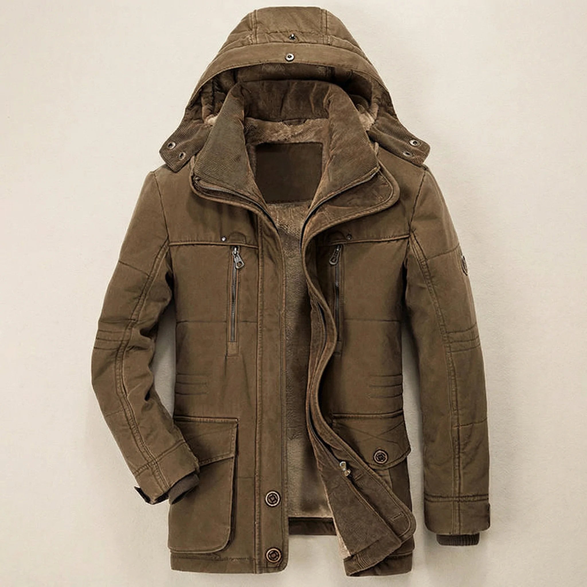 Men’s Hooded Jacket – Zip-Front Closure, Multiple Pockets