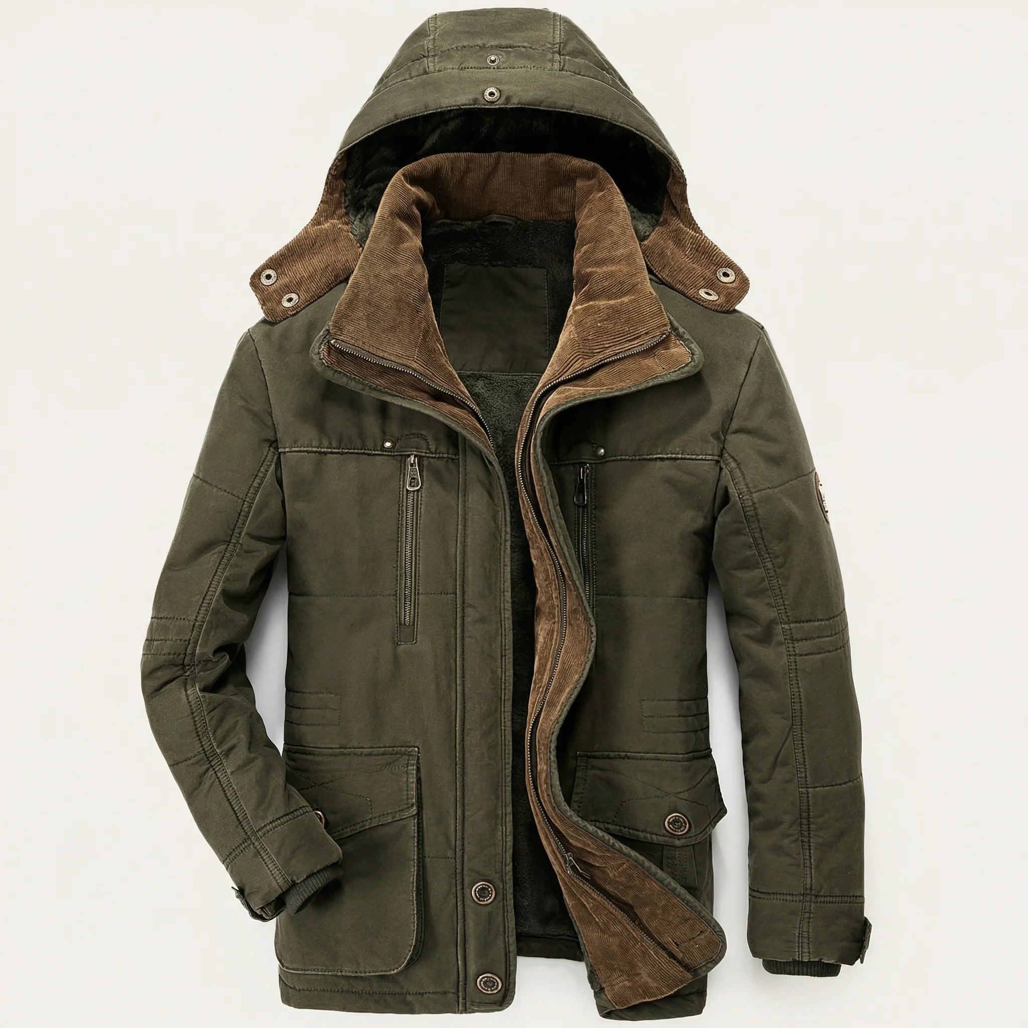 Men’s Hooded Jacket – Zip-Front Closure, Multiple Pockets