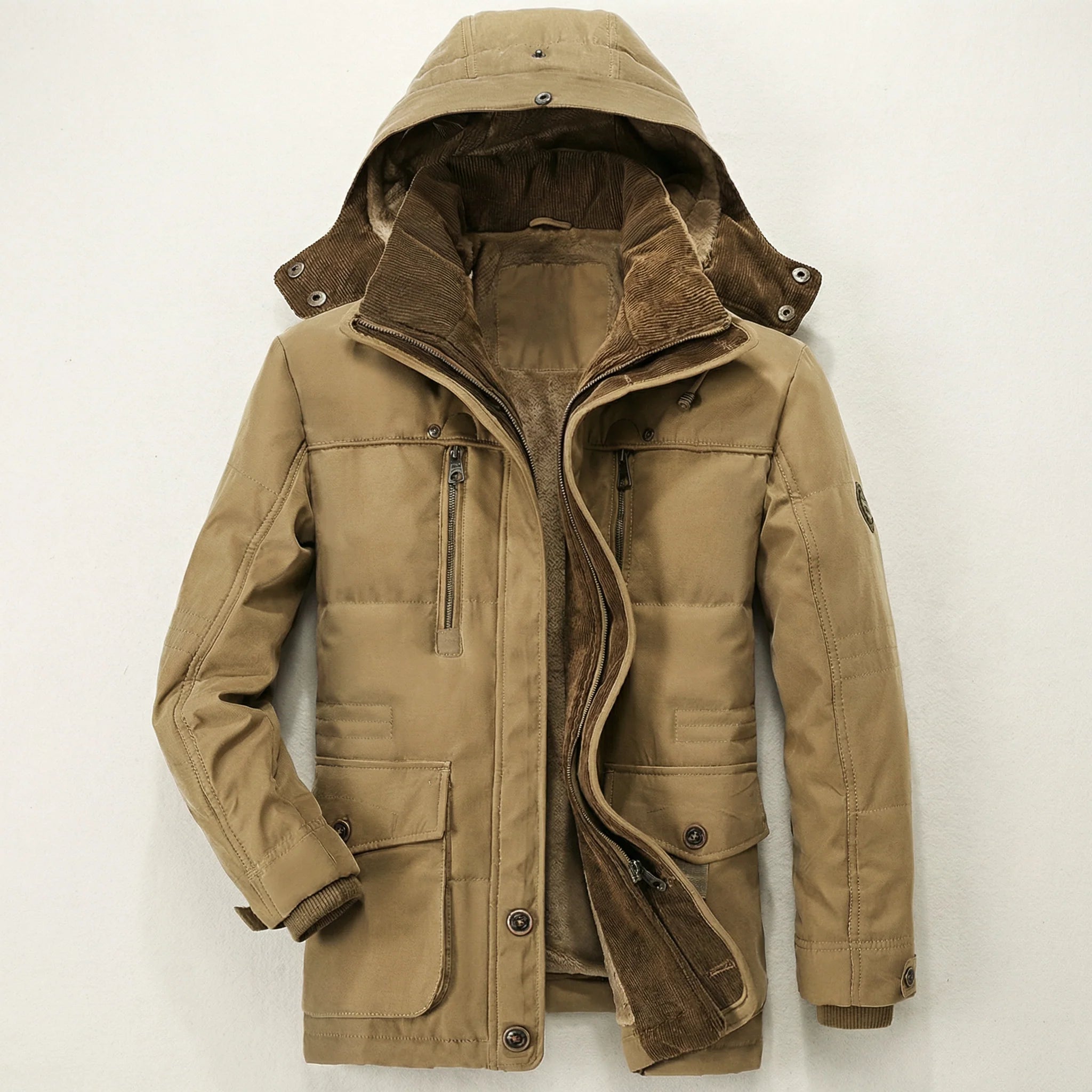 Men’s Hooded Jacket – Zip-Front Closure, Multiple Pockets