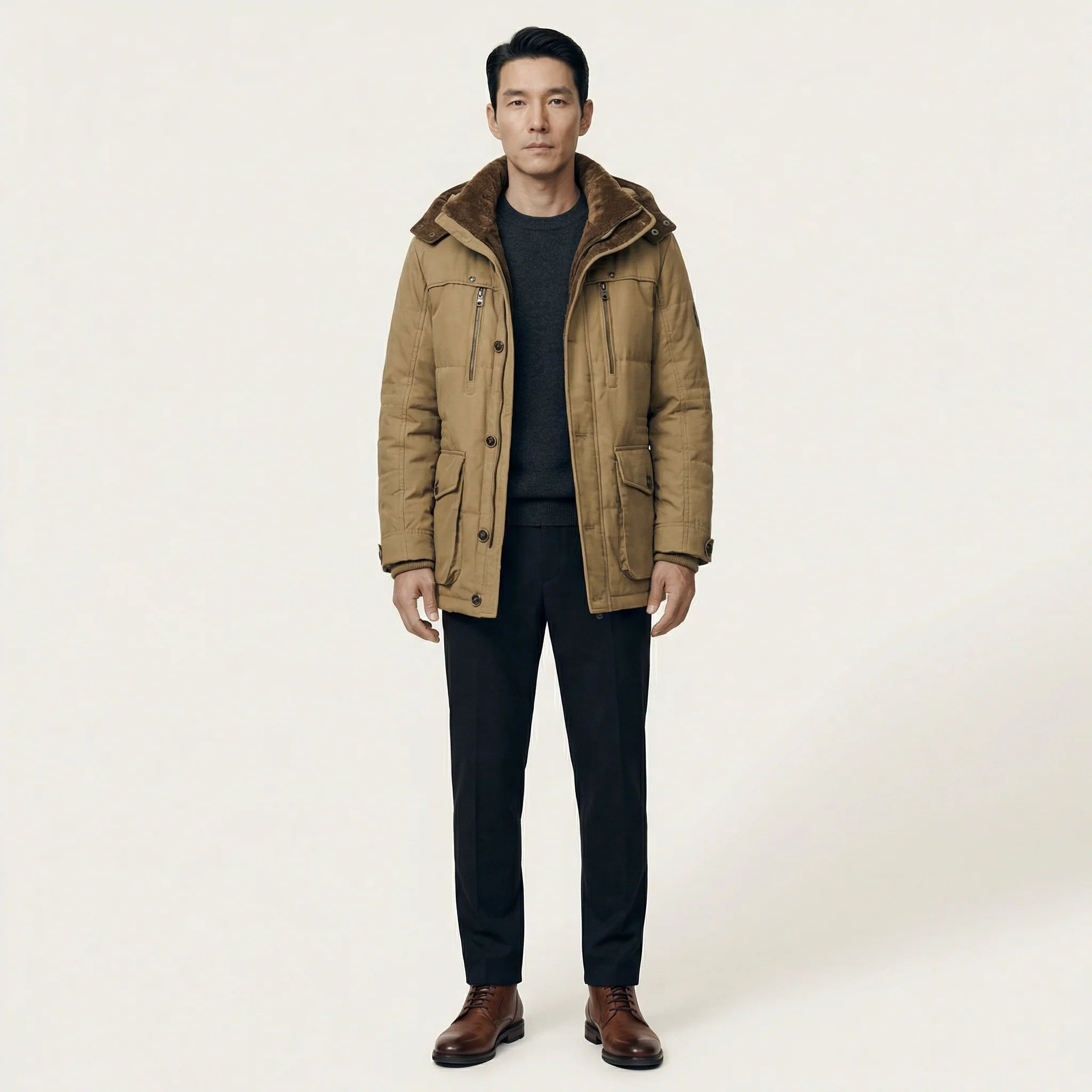 Men’s Hooded Jacket – Zip-Front Closure, Multiple Pockets