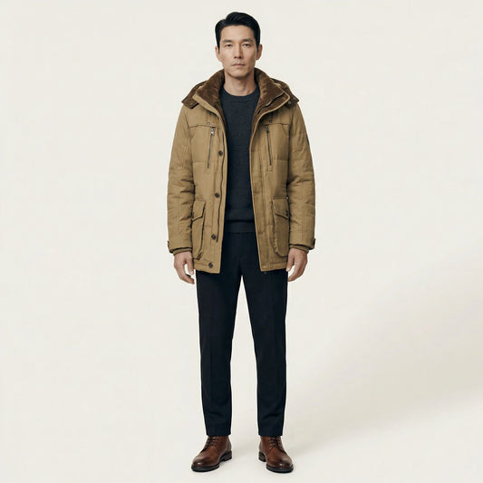 Men’s Hooded Jacket – Zip-Front Closure, Multiple Pockets