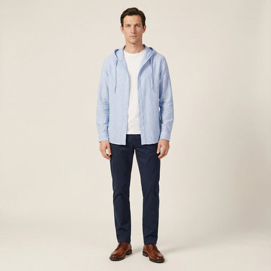 Men’s Hooded Shirt – Button Front, Long Sleeves