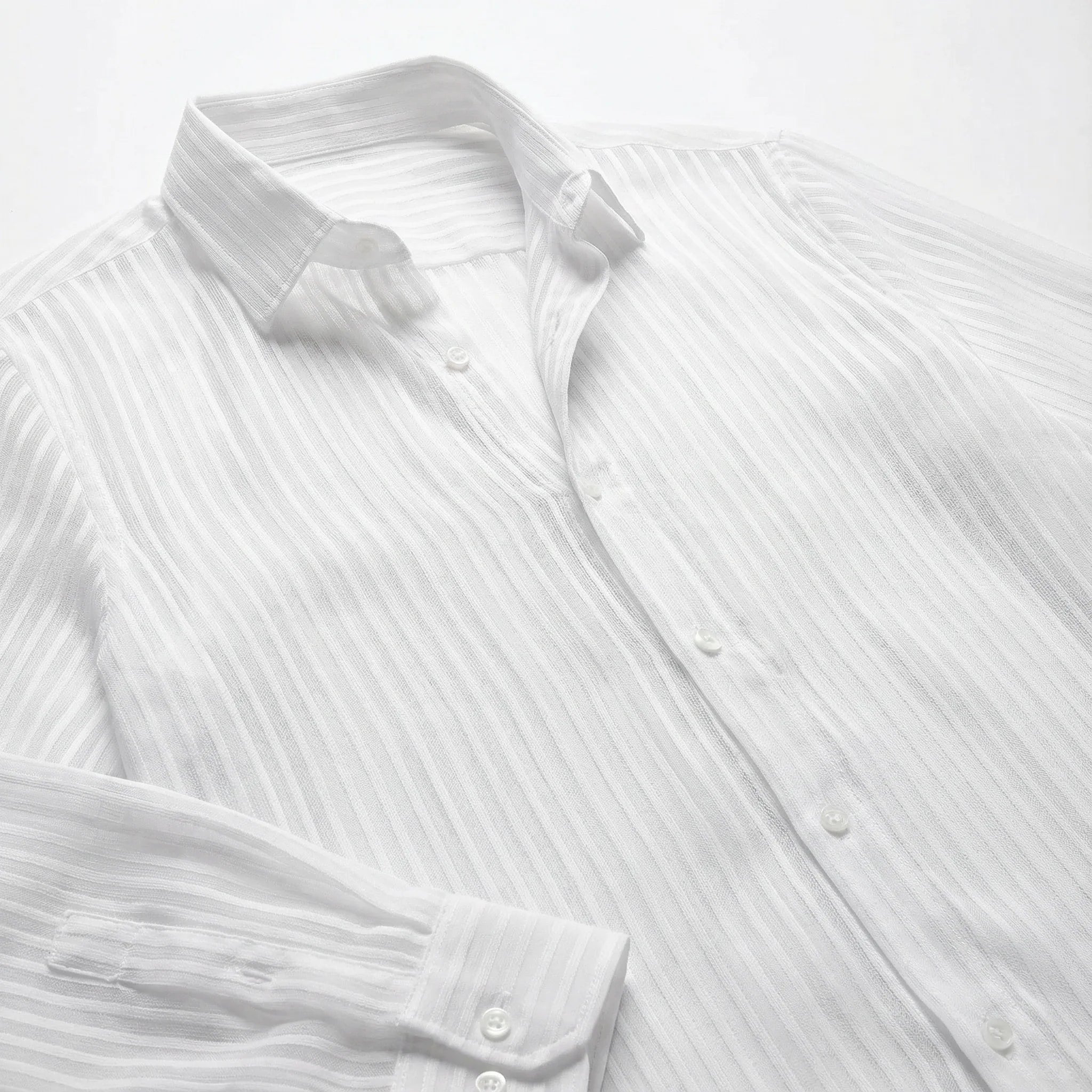 Men’s Long-Sleeve Button-Up Shirt – Vertical Stripe Pattern, Collared Design