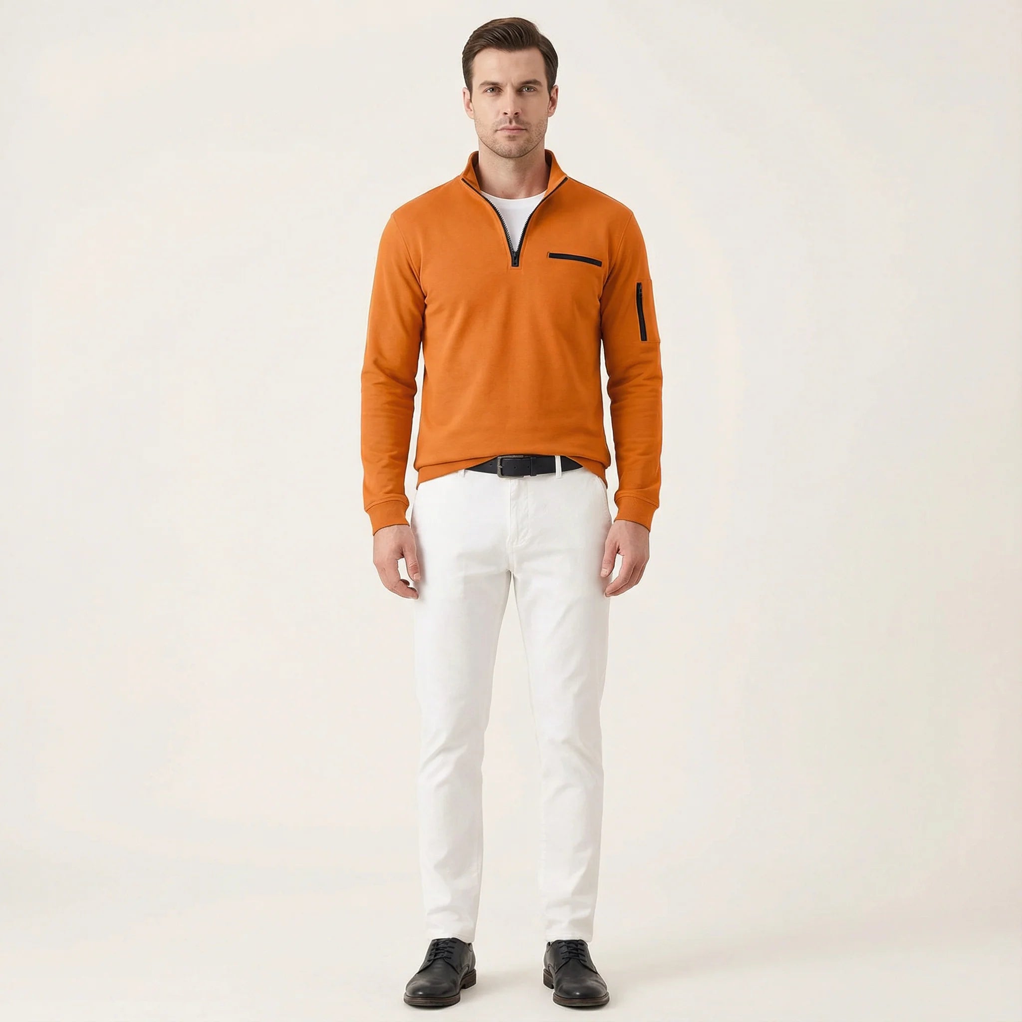 Men’s Long-Sleeve Knit Shirt – Placket, Stand Collar