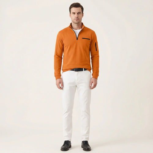 Men’s Long-Sleeve Knit Shirt – Placket, Stand Collar