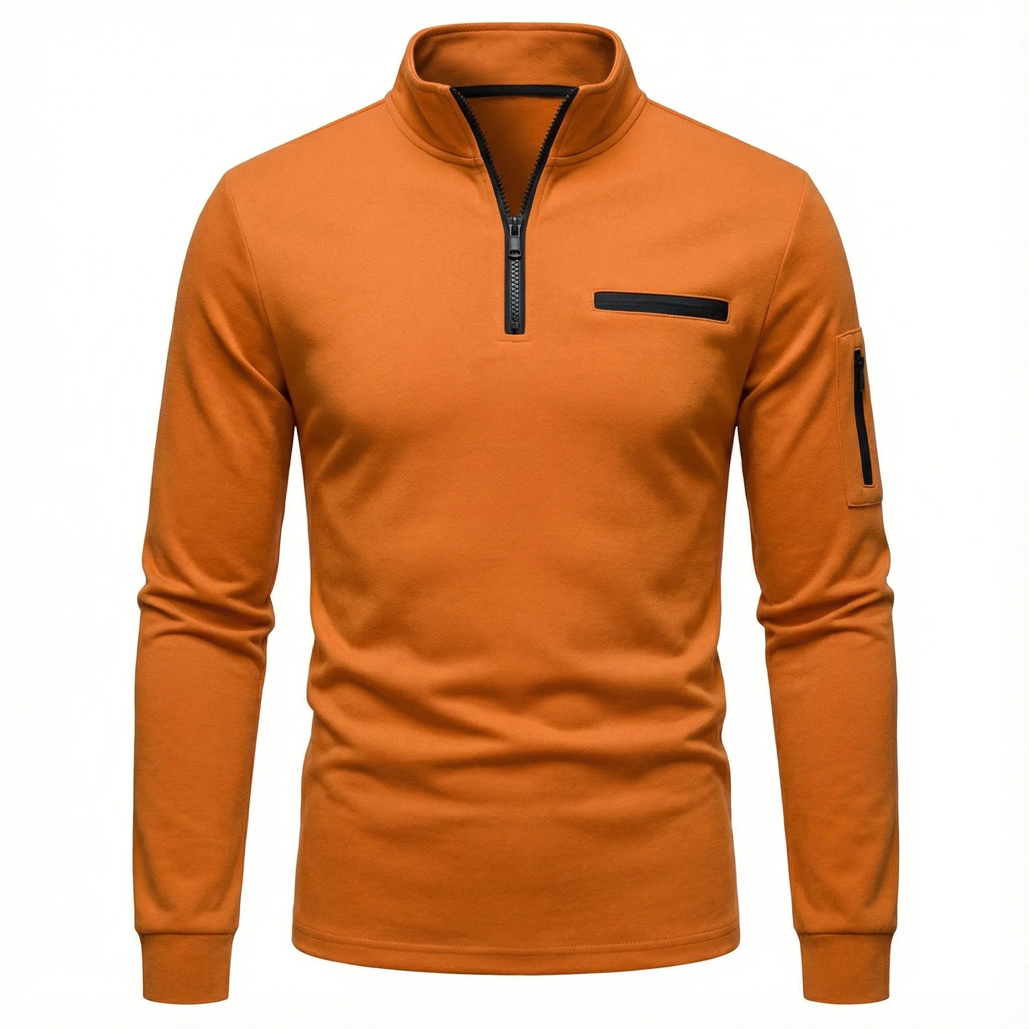 Men’s Long-Sleeve Knit Shirt – Placket, Stand Collar