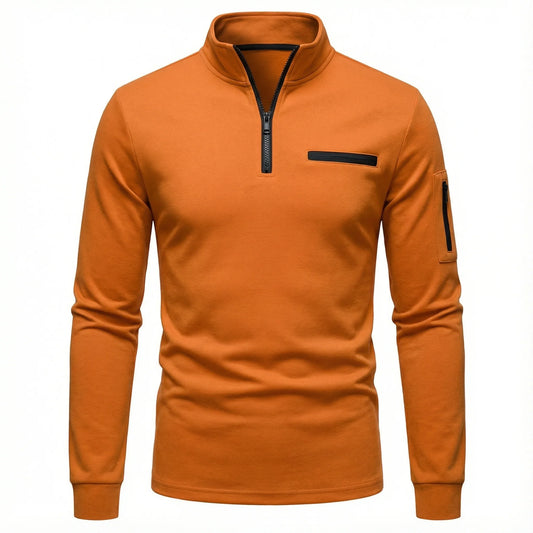 Men’s Long-Sleeve Knit Shirt – Placket, Stand Collar
