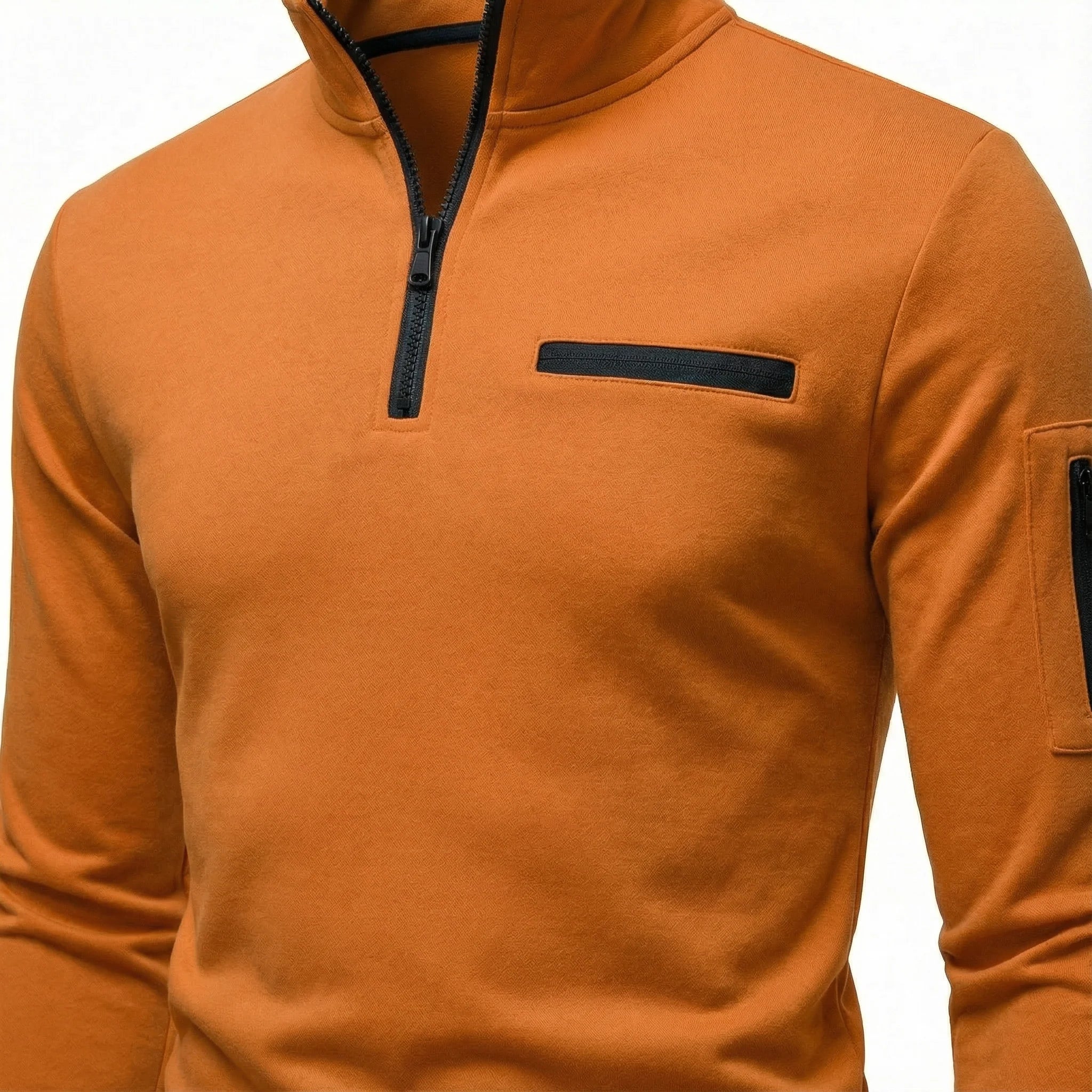 Men’s Long-Sleeve Knit Shirt – Placket, Stand Collar