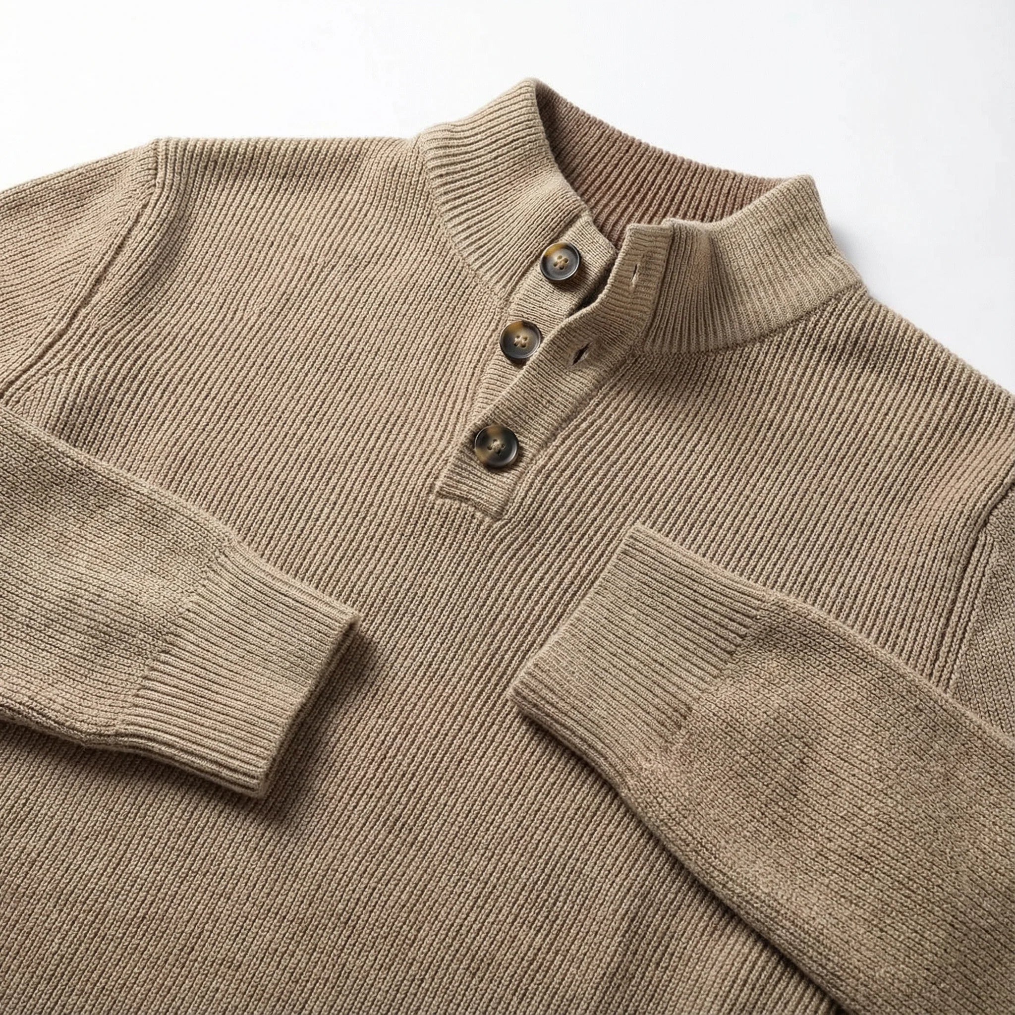 Men’s Long-Sleeve Sweater – Button Placket, Stand Collar