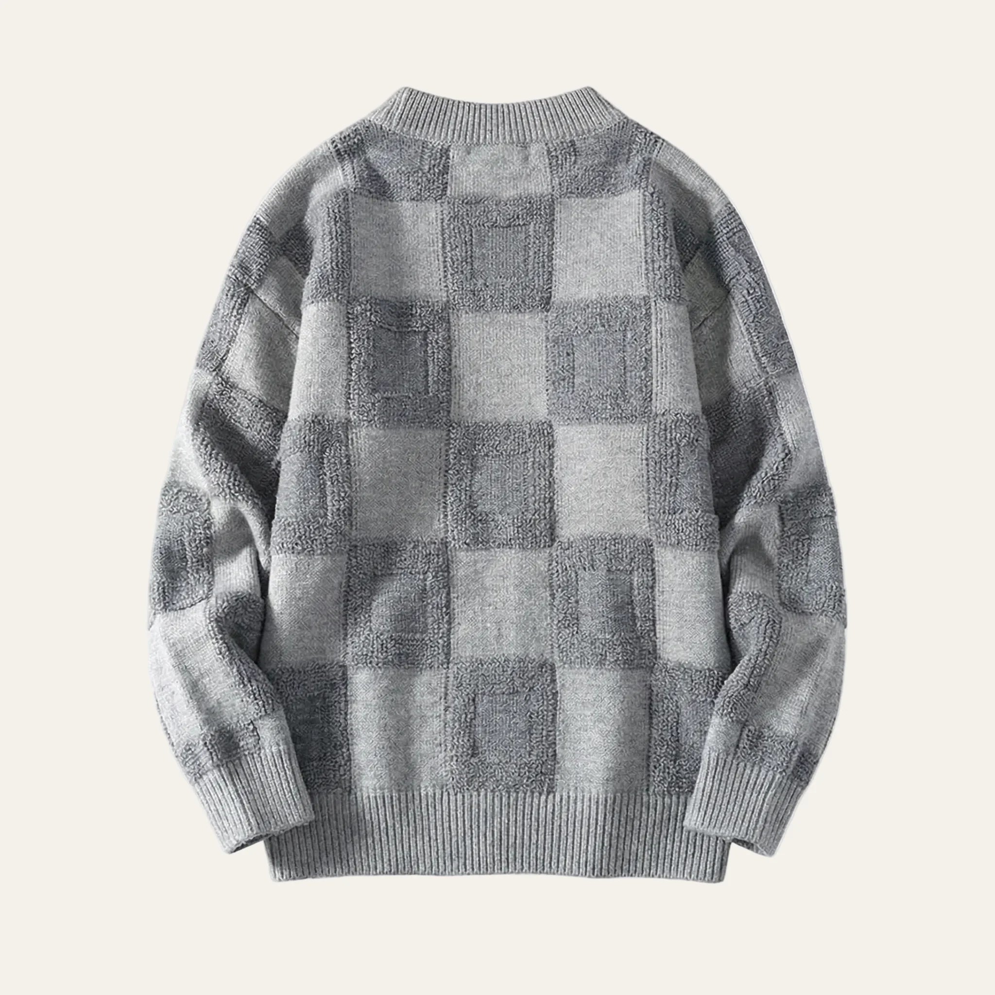 Men’s Long-Sleeve Sweater – Crew Neck, Check Pattern